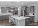 Modern kitchen with gray cabinets, stainless steel appliances, a large island, and quartz countertops at 7604 Tanglewood Way, Denver, NC 28037