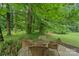 Outdoor patio sitting area surrounded by mature trees at 8302 Holbrook Square Ct, Charlotte, NC 28216