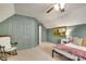 Cozy bedroom features neutral carpet, blue accent wall, and a large closet at 916 Cadogan Ct, Fort Mill, SC 29708