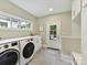 Bright laundry room featuring modern washer and dryer, ample countertop space, cabinets, and exterior access at 1605 Allen St, Charlotte, NC 28205