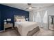 Stylish bedroom featuring blue accent wall and light wood furniture at 348 Zocalo Dr, Gastonia, NC 28056