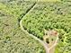 A winding road leads to a cabin surrounded by lush trees from an aerial vantage point at 362 Sandburg Rd, Union Grove, NC 28689