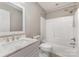 This bathroom features a shower/tub combo, toilet, and single sink vanity at 4406 Atkinson Way, Monroe, NC 28110