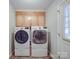 Convenient laundry room with modern washer and dryer, storage cabinets, and access to the outside at 4620 Binwhe Ln, Gastonia, NC 28052