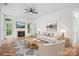 Bright living room with fireplace, hardwood floors, modern furniture, and a ceiling fan at 4719 Sahalee Ln, Charlotte, NC 28216