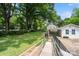 Spacious backyard with lush green lawn, mature trees, and a wheelchair ramp for easy access at 512 Forest Ln, Rock Hill, SC 29730