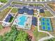 Aerial shot of community amenities featuring a pool, clubhouse, tennis courts and parking at 1133 Idyllic Ln, Waxhaw, NC 28173