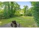 Backyard featuring patio, lawn, chair, and surrounding green foliage at 1315 Cortland E Rd, Charlotte, NC 28209