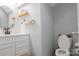 Cozy bathroom with a single sink vanity and modern toilet at 1518 Glenbar Ct, Clover, SC 29710