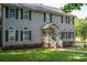Charming two-story home with gray siding, black shutters, and a welcoming front porch at 1575 Lewis Farm Rd, Kings Mountain, NC 28086