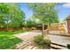 Outdoor space with wooden deck, gravel area, and mature trees at 2953 Enfield Rd, Charlotte, NC 28205