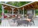 Outdoor dock area with comfy lounge furniture, a covered roof, and access to the water at 307 Lake Head Rd, Norwood, NC 28128
