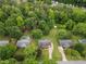 Aerial view showcasing lush greenery, backyard pools, and homes surrounded by mature trees in a serene neighborhood at 128 Wandering Ln, Bessemer City, NC 28016