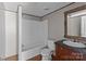 A clean bathroom with a shower/tub and vanity at 151 Lillyfield Dr, Rockwell, NC 28138