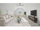 Bright and spacious living room features vaulted ceiling, modern furniture, and ample space for relaxation at 2045 Mantle Ridge Dr, Indian Trail, NC 28079