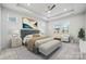Bright main bedroom features a tray ceiling, ceiling fan, and large windows for ample natural light at 2045 Mantle Ridge Dr, Indian Trail, NC 28079
