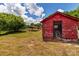 A weathered red shed in a grassy yard, alongside a metal awning at 2809 N Main St, Kannapolis, NC 28081