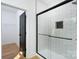 Tile shower features black trim and matte subway tile at 315 W Hoke W St, Landis, NC 28088