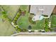 An aerial view captures the home's meticulously landscaped backyard, featuring a patio and fire pit at 4527 Waylon Ave, Fort Mill, SC 29715