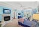 Spacious main bedroom with a fireplace and seating area showcases serene blue hues and ample natural light at 469 Valley Run Dr, Waxhaw, NC 28173