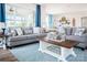 Cozy living room featuring plush sofas, a wooden coffee table, and a blue rug, creating a comfortable and inviting atmosphere at 5107 Raging Creek Dr, Indian Trail, NC 28079