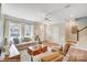 Comfortable living room featuring large windows, plush seating, and a decorative wooden coffee table at 5666 Stafford Rd # 9, Charlotte, NC 28054