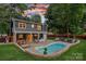 Aerial view of backyard featuring a pool, patio area for entertaining, and a privacy fence at 8007 Maxwelton Dr, Huntersville, NC 28078