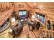 Spacious living room featuring wood paneling, multiple windows, comfortable seating, and a cozy fireplace at 95 Odell Ct, Taylorsville, NC 28681