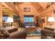 Cozy living room featuring wood paneled walls, plush seating, and plenty of natural light at 95 Odell Ct, Taylorsville, NC 28681
