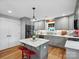 Charming kitchen featuring an island, gray cabinets, and stainless steel appliances at 107 Pressley St, Clover, SC 29710