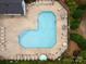 Aerial view of community pool with lounge chairs and tables for residents at 15042 Deshler Ct, Charlotte, NC 28273