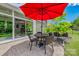 Outdoor patio featuring patio furniture, a red umbrella, and green landscaping at 1905 Tranquility Blvd, Lancaster, SC 29720