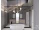 Modern bathroom featuring a soaking tub and stylish lighting fixtures at 22554 John Gamble Rd, Cornelius, NC 28031