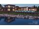 Rendering of a modern waterfront home with large windows, pool, and lush landscaping at 22554 John Gamble Rd, Cornelius, NC 28031