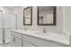 Bathroom with a double sink vanity, quartz countertop, and a glass-enclosed shower at 2605 Goose Fair Rd, Maiden, NC 28650