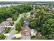 Aerial view of a house nestled in a lush, green neighborhood with a private backyard pool area at 310 E Waterlynn Rd, Mooresville, NC 28115
