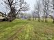 Grassy backyard with mature trees surrounding a smoke pit near the house at 3103 Blue Ridge Dr, Shelby, NC 28150