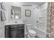 Bathroom featuring a vanity, mirror, toilet, tub-shower combo, and luxury vinyl plank flooring at 336 Maplestead St # 1080, Lancaster, SC 29720