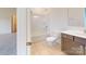 Bathroom featuring a single vanity, toilet, and a shower-tub combo at 3719 Wave Rock Ct, Fort Mill, SC 29707