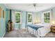 Bright bedroom with multiple windows, a ceiling fan, and exercise equipment at 3810 Selwyn Farms Ln # 3, Charlotte, NC 28209