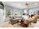 Bright living room with large windows, comfortable seating, and a view into the adjacent kitchen at 3909 Black Sycamore Dr, Charlotte, NC 28226