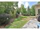 A lush backyard featuring a shed, offering a private retreat with potential for gardening or outdoor activities at 4018 Harmattan Dr, Denver, NC 28037