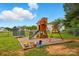 Well maintained play set and trampoline surrounded by mulch and lush green grass at 5359 Lake Glenn Dr, Stanfield, NC 28163
