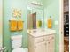 Cozy bathroom featuring a vanity, mirror, and toilet at 6119 Bittersweet Ln, Charlotte, NC 28270