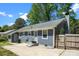 The backyard features a wood fence, concrete patio, well-manicured lawn, and neutral-colored siding at 6406 Old Meadow Rd, Charlotte, NC 28227