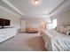 Spacious primary bedroom featuring a tray ceiling, soft carpet, neutral colors, and large windows for natural light at 114 Sierra Chase Dr, Statesville, NC 28677