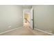 Bedroom with carpet and green walls, the door is open showing a staircase at 12824 Harvest Time Ct, Charlotte, NC 28278