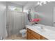 Bathroom vanity and shower with neutral colors at 161 Dairy Farm Rd, Mooresville, NC 28115