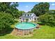 Aerial view of a large above ground pool with yard and garden area at 2315 Lanesboro Rd, Marshville, NC 28103