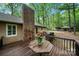 A cozy, wood back deck features a brick chimney and a lovely view of the surrounding trees at 3000 Low Gap Rd, Waxhaw, NC 28173